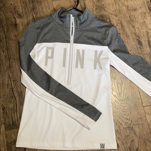 white and grey PINK quarter zip